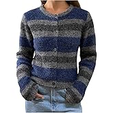 MakeMeChic Women's Striped Cropped Cardigan Sweater Long Sleeve Button Down Crop Cardigans Sweaters