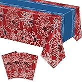 Koeilay 3 Pcs Spider Birthday Party Tablecloth 54 x 108 inch Plastic Table Cloth Disposable Red and Blue Tablecloth Rectangle Table Cover for Spider Birthday Party Decorations Halloween Supplies