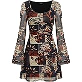 CIDER Women Floral Mini Mesh Dress Bell Sleeve Boho Dresses Y2k Fall Fashion Going Out Party Outfit