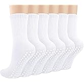 Justay 6 Pairs Pilates Socks with Grips for Women Soft Non Slip Crew Cotton Athletic Workout Barre Hospital Yoga Socks