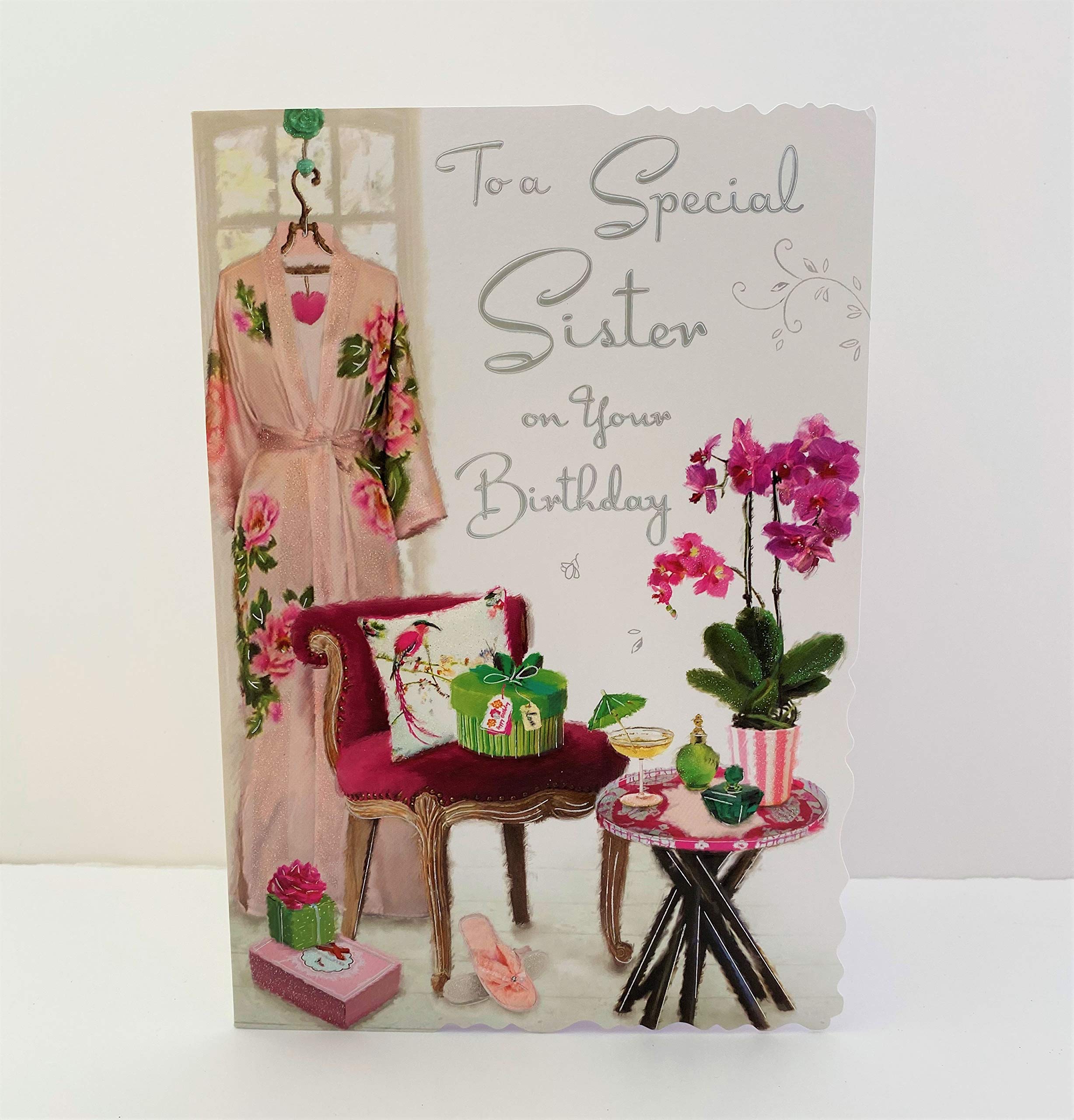 Birthday Card - Sister - Kimono and Orchid