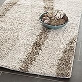 SAFAVIEH Area Rug 8x10 - Florida Shag Collection - Large - Cream & Dark Brown, Stripe Design, Non-Shedding & Easy Cleaning, P