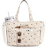 Bagstellar Corduroy Tote Bag for Women, 17 Pockets Laptop Work Tote Bag Lightweight Teacher Nurse Bible Bag for School Travel | with 40oz Cup Holder, Multi Compartment, Zipper Crossbody Bag, College Shoulder Bag, Daily Purse w/ Strap, Ideal Gift for Women