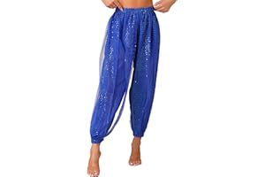 Linjinx Women Ladies Sequins Belly Dance Costumes India Arabian Stage Coins Harem Pants Trousers