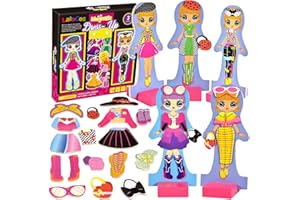 Latocos Wooden Magnetic Dress up Dolls Girls Pretend Play Set 40+ Girls Fashion Outfit Matching Games Fridge Magnets for Toddlers 3 4 5 6 Preschool Learning Toys Kids Birthday Gifts