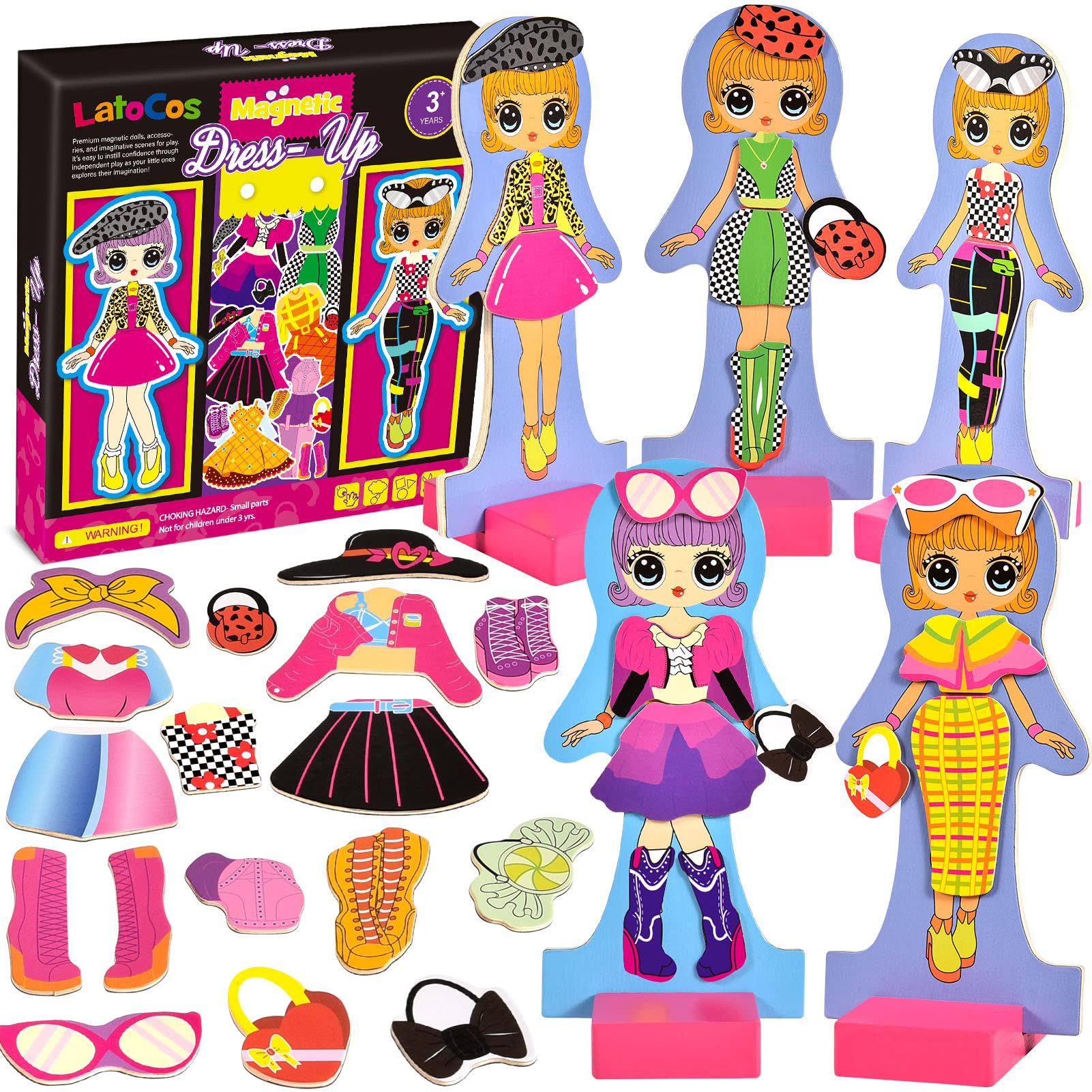 Toyssa Magnetic Dress-Up Dolls Dress Up Games Toys Gifts for Kids Girls 2 3 4 5 6 Years Fashion Design Pretend Play Toys Wooden Matching Game Educational Montessori Toys Kids Toddlers