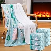 Buryeah 6 Pack Sherpa Fleece Christmas Throw Blankets Double-Layer Fabric Soft 50 x 60 Inch Holiday Blanket Bulk with Santa Claus Reindeer Snowman Xmas Tree Print for Couch Sofa Decor (Xmas Tree)