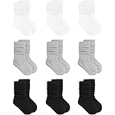 Auranso Little Girl Slouch Socks Knee High Cotton Socks 9 Pairs Girls Long Crew Socks