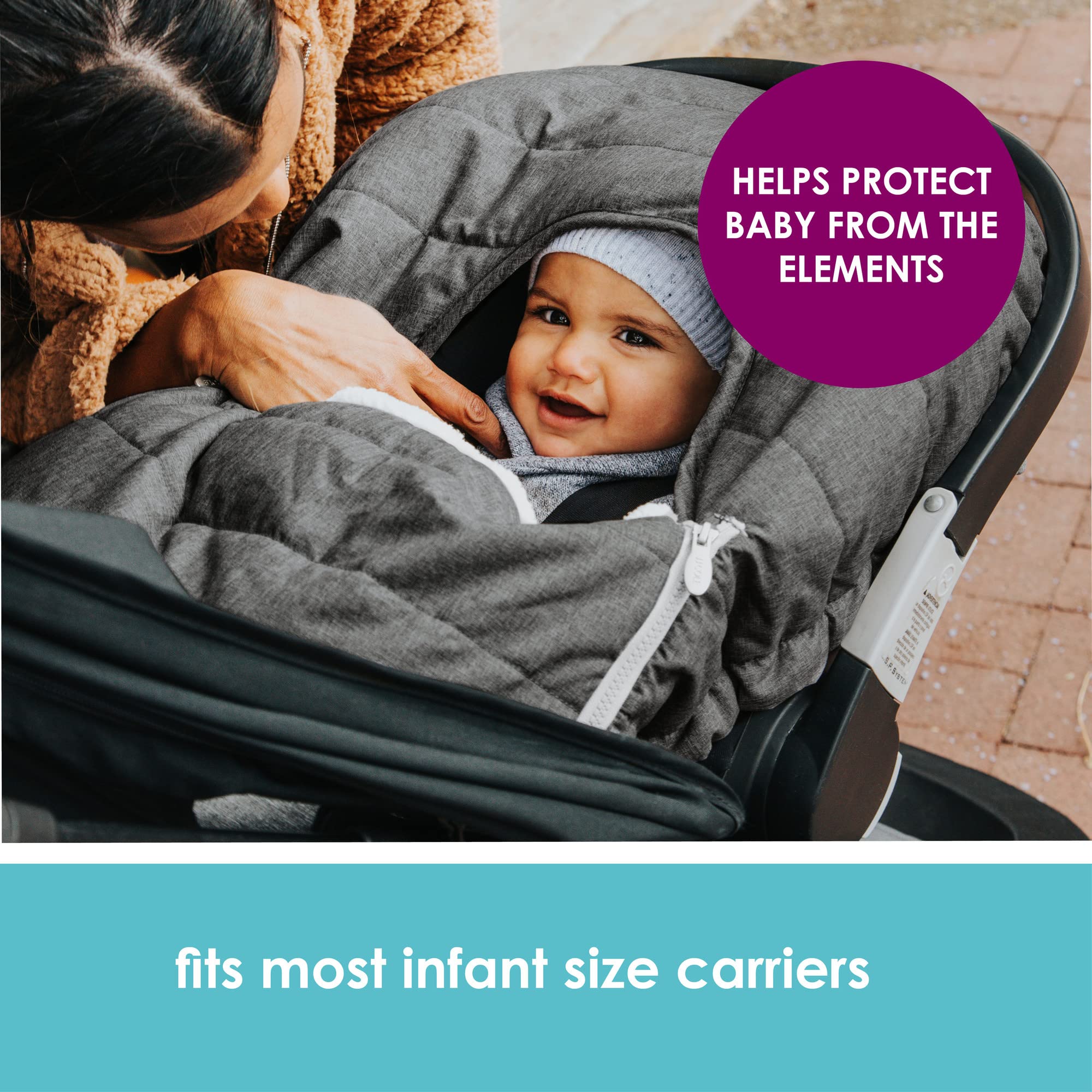 JJ Cole Baby Car Seat Cover, Blanket-Style Baby Stroller & Baby Carrier Cover, Heather Gray
