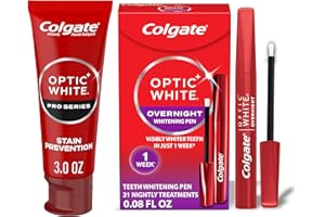 Colgate Optic White Overnight Teeth Whitening Pen and Whitening Toothpaste Kit, Includes 0.08 fl oz Teeth Whitener Pen with 21 Nightly Treatments Plus a 3.0 fl oz Enamel Safe Whitening Toothpaste