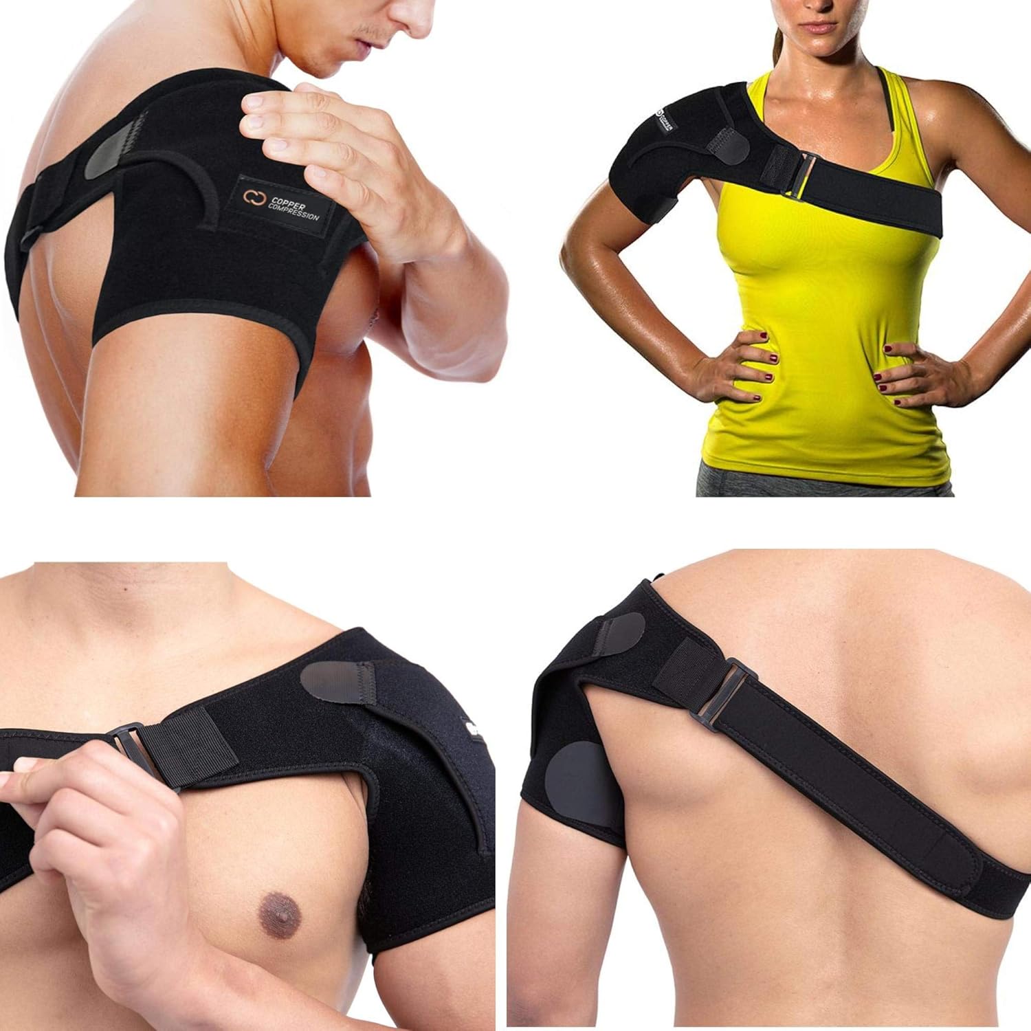Copper Compression Recovery Shoulder Brace - Highest Copper Content Shoulder Stability Support Brace. Adjustable Fit Sleeve Wrap Men Women. Relief for Shoulder Injuries, Tendonitis (One Size Regular): Health & Personal Care
