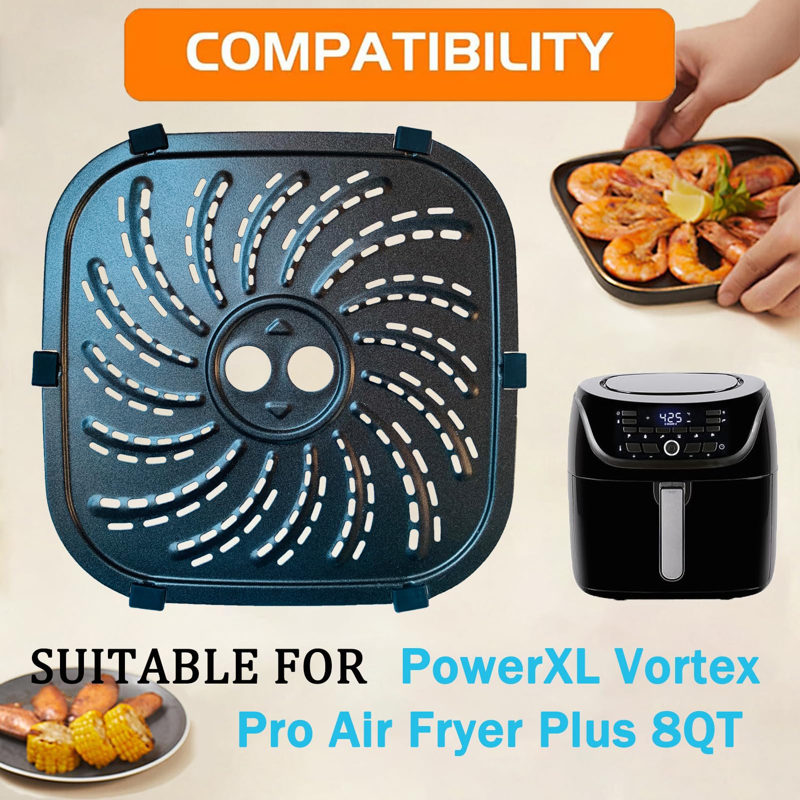 Air Fryer Rack for PowerXL Vortex Pro 8QT Air Fryer Plus, Upgraded Air Fryer Tray Grill Crisper Plate Pan Insert Grate Grid Shelf for 8QT PowerXL Air Fryer, Nonstick, Dishwasher Safe