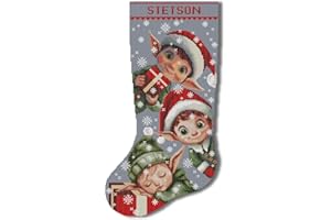 CROSSSTITCHSTYLEARTE MODERN EASY CUTE Christmas Stocking Cross Stitch Patterns for Adults, Personalized Easy Counted DMC Embroidery Patterns for Beginners, Cute Elf Holiday Design DIY, Digital Download