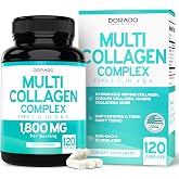 Multi Collagen Pills for Women &amp; Men (120 Capsules) Type I, II, III, V and X - Pure Hydrolyzed Collagen Peptides Supplement - Hair, Skin, Nails &amp; Joint Support - 3rd Party Tested, Non GMO &amp; USA Made