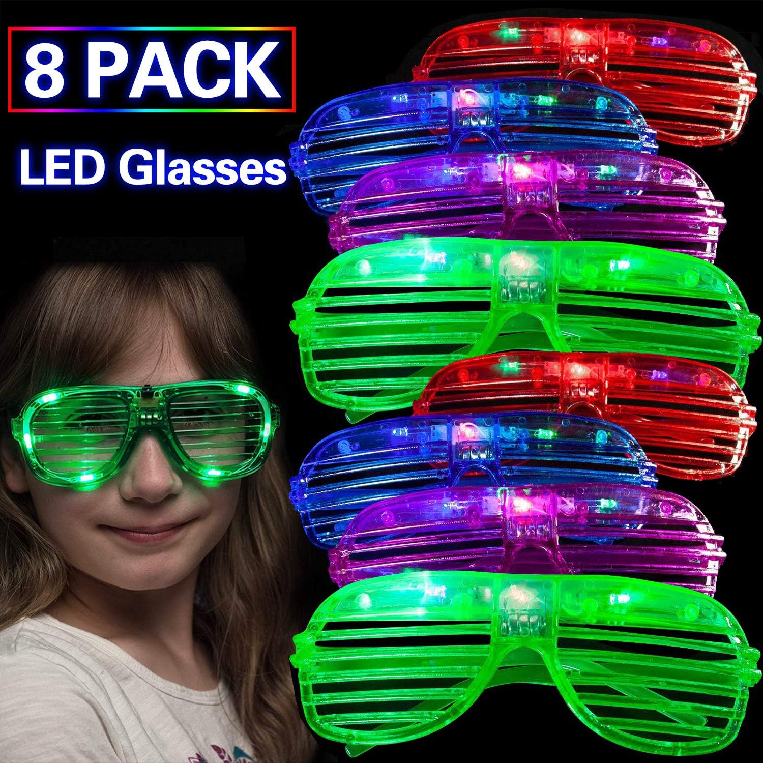 8 Set of LED Glasses, Glow in The Dark Party Supplies Light Up Party Glasses for Neon Party Flashing Rave Sunglasses Summer Party Favor for Kids Birthday School Party Classroom Rewards