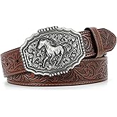 LALATCH Cowboy Western Belts for Men Woman, Cowboy Cowgirl Belt Embossed Western Country Buckle Leather Belts for Jeans
