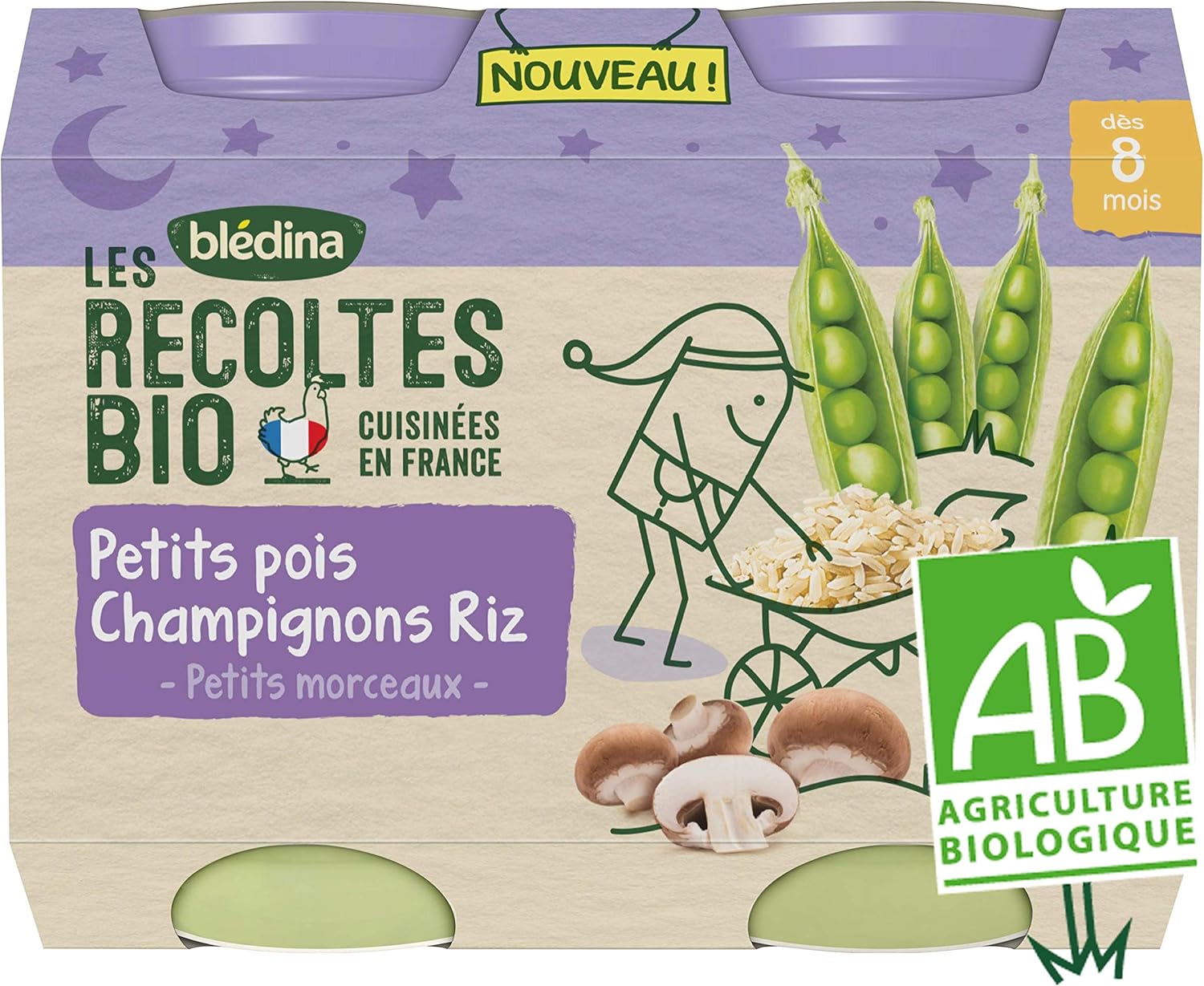 Bledina Les Recoltes Bio Petits Pots Bebe Bio Des 8 Mois Petits Pois Champignons Riz 2x0g Amazon Fr Epicerie