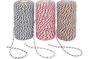 Leecogo Christmas Twine String, 3 Rolls 984 Feet Bakers Twine Cotton Twine String Natural Red White Butchers Twine String Cord for Gift Wrapping, Baking, Arts Crafts, Gardening,DIY,Home Decor