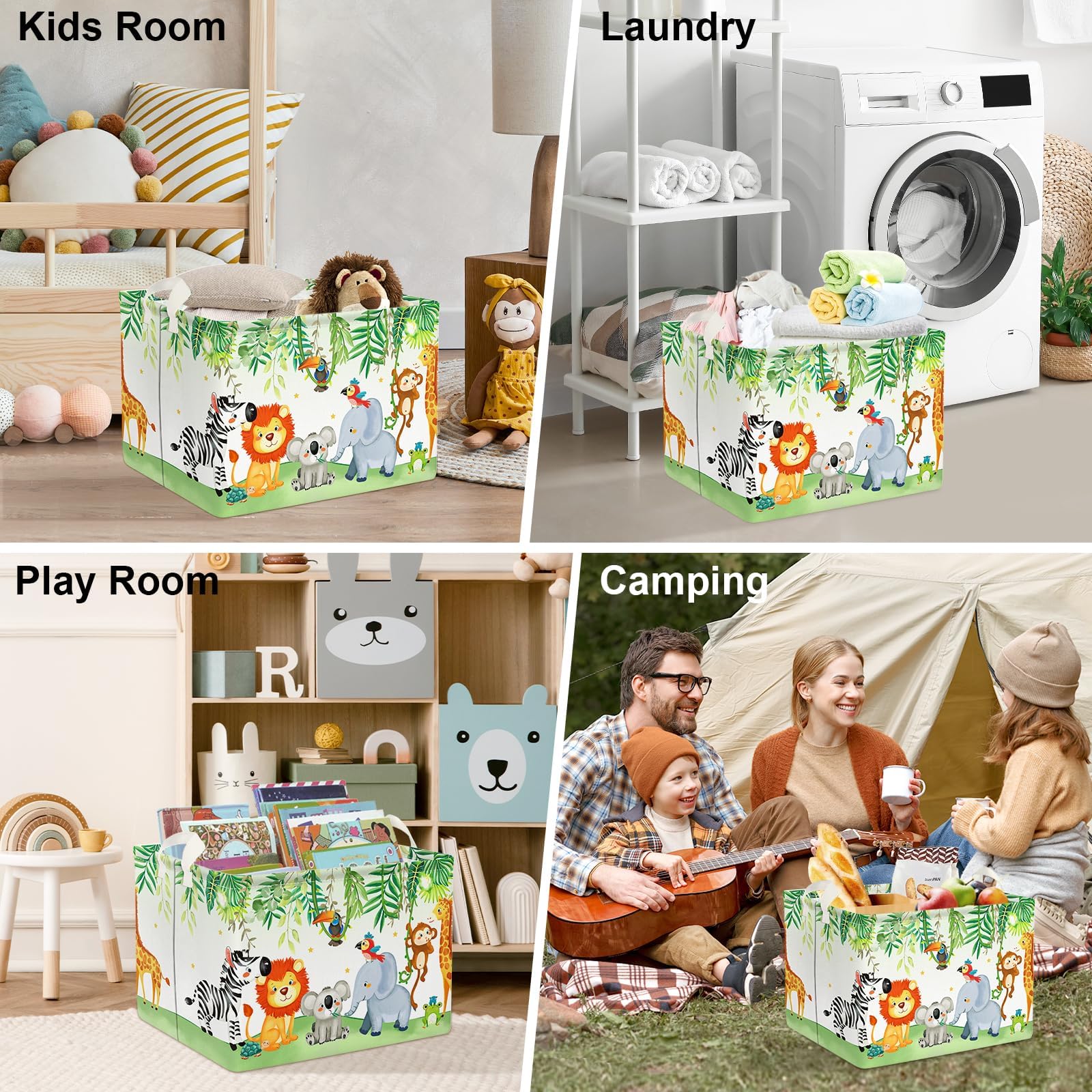 Clastyle Safari Animal Nursery Decor Kid Basket Rectangle Elephant Koala Monkey Storage Bin Collapsible Baby Clothes Toy Book Gift Basket