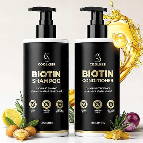 Tripeptide-Infused Hair Growth Biotin Shampoo and Conditioner Set, Onion Anti-Loss Volumizing Moisturizing Treatment for Soft Shine Hair, Rosemary Clarifying Dandruff Shampoo for Women Men, 2 x 16.9oz