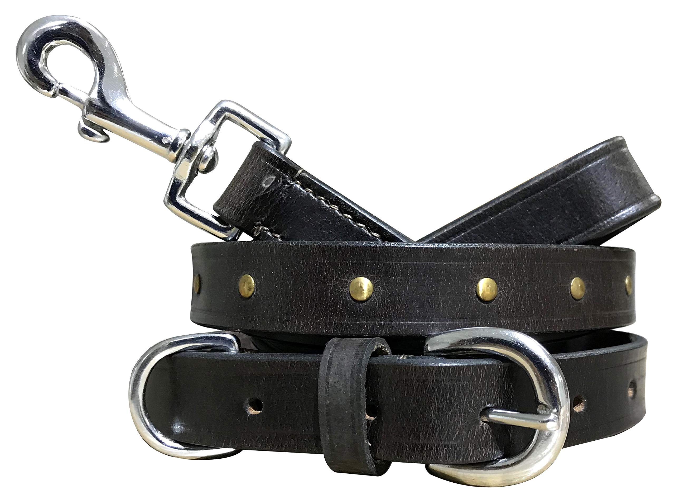 BRADLEY CROMPTON Genuine Leather Matching Pair Dog Collar and Lead Set S