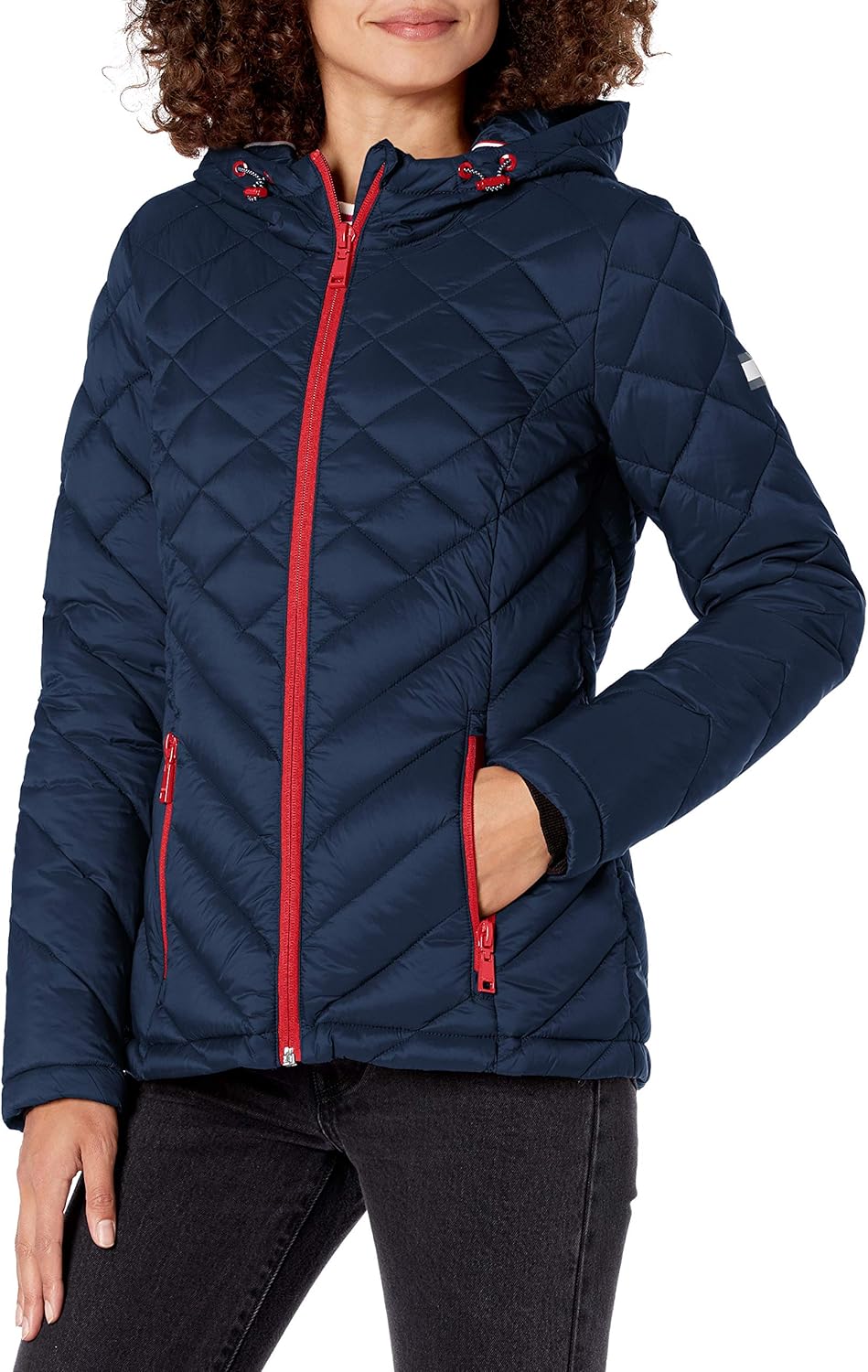 Tommy Hilfiger Women's Hooded Quilted Packable Jacket, Navy, Large