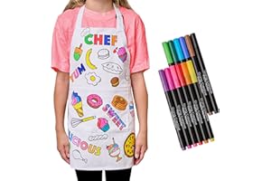 Going Creative Color-An-Apron Kit - 100% Cotton Apron - 12 Fabric Markers - For kids 4-10 Years Old- Fun & Educational Craft for Young Chefs - Great Holiday Gift