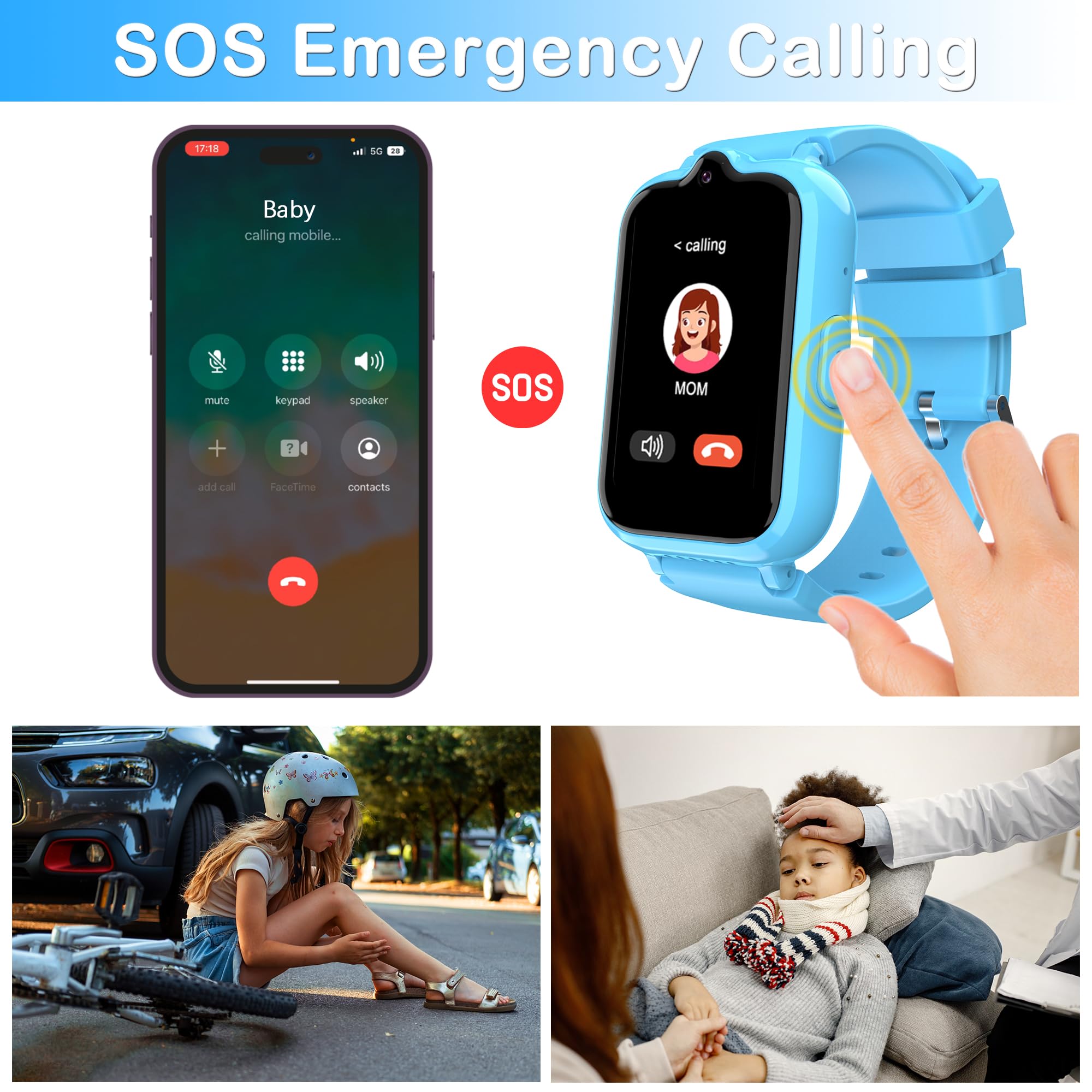 4G Kids Cell Phone Watch with GPS Tracker & Video Calling Smartwatch for Boys Age 5-12, SOS Call Voice Chat Camera Alarm Clock HD Touch Screen Smart Watch Gifts Toys for Kids