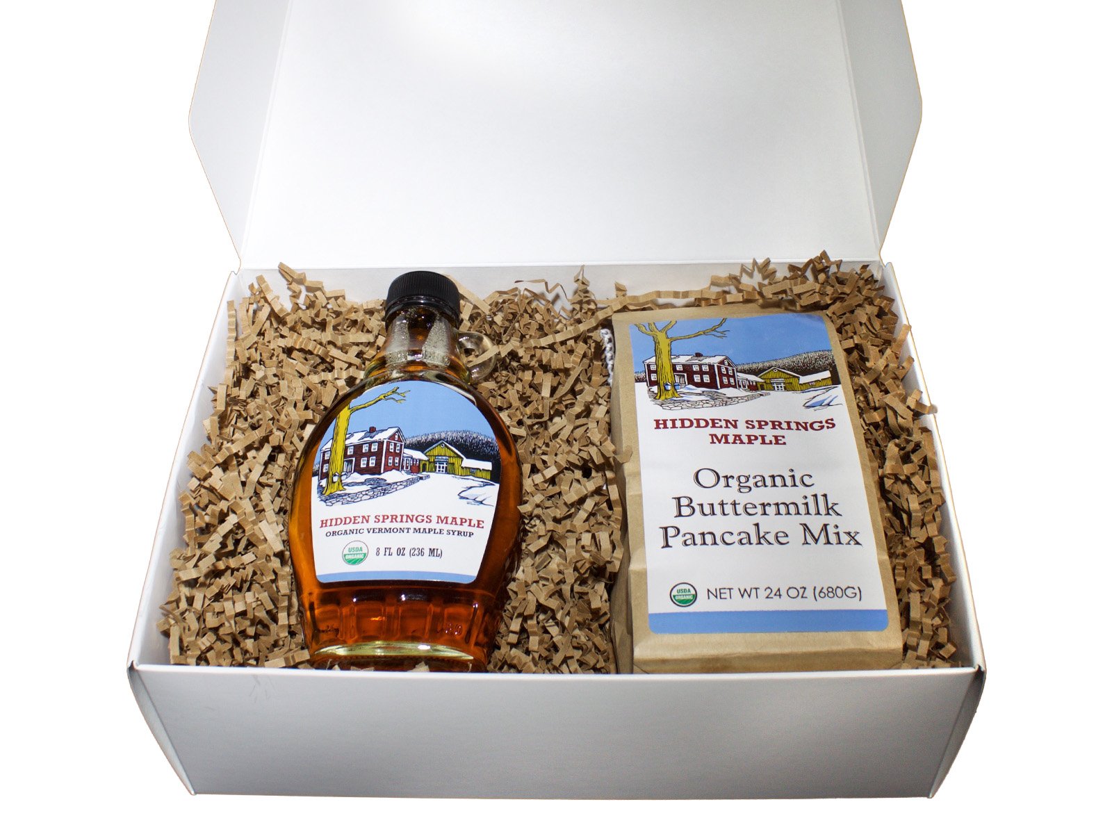 Vermont Maple Syrup and Pancake Mix Gift Box by Brown