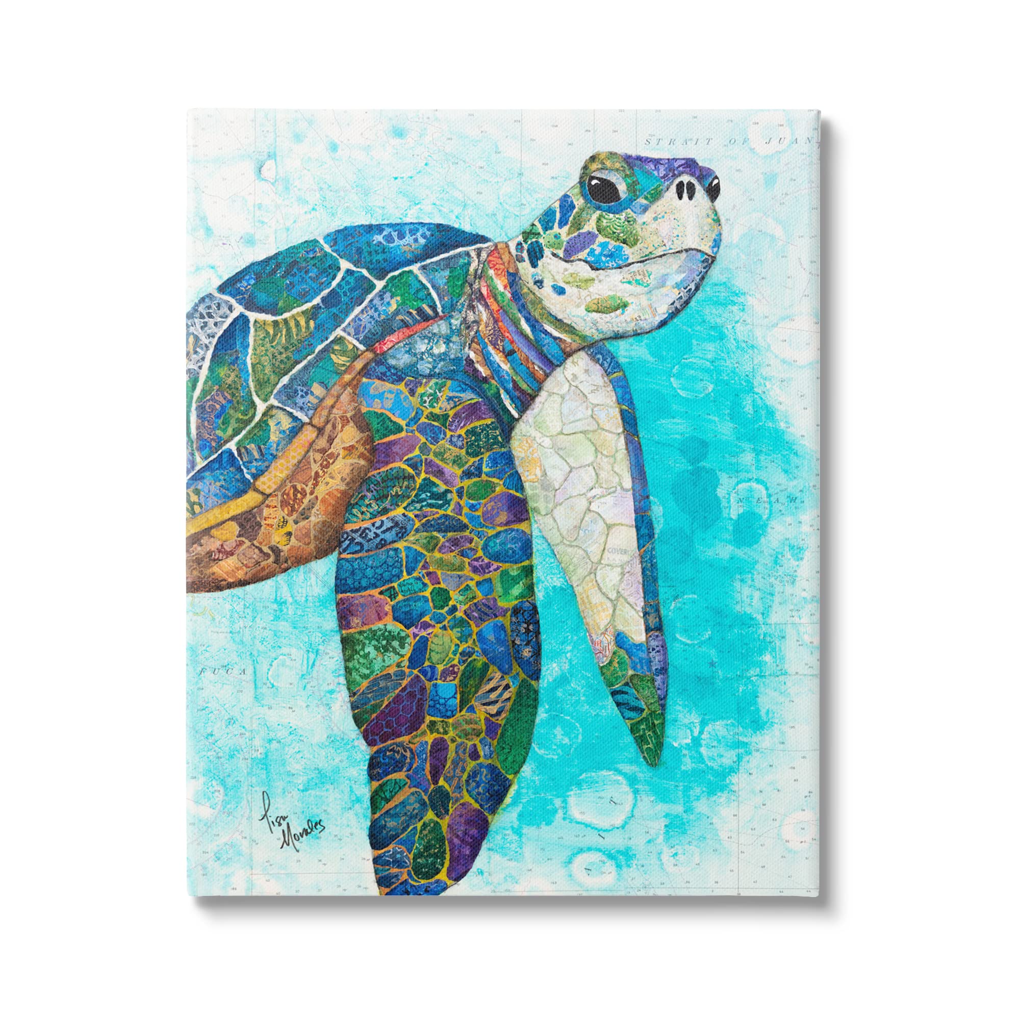 Photo 1 of **DIRT AND SCRAPE DAMAGE TO CORNER**Stupell Industries Bold Aquatic Sea Turtle Pebbled Collage Patterns Canvas Wall Art, Design by Lisa Morales