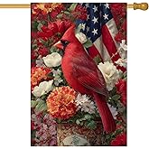 BlissYard Cardinal House Flag 28x40 Inch Double Sided – Outdoor Garden Flag for Yard Porch, Cardinal with American Flag Floral Design, Patriotic Seasonal Decor