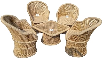 Ecowoodies Cane Outdoor Furniture Chair Table Set for Lawn, Terrace, Balcony, Garden and Living Room (4 Chairs + 1 Table)