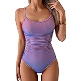 Eomenie Women's One Piece Swimsuit Tummy Control Slimming Bathing Suit Color Block Spaghetti Strap 1 Piece Swim Suit Swimwear