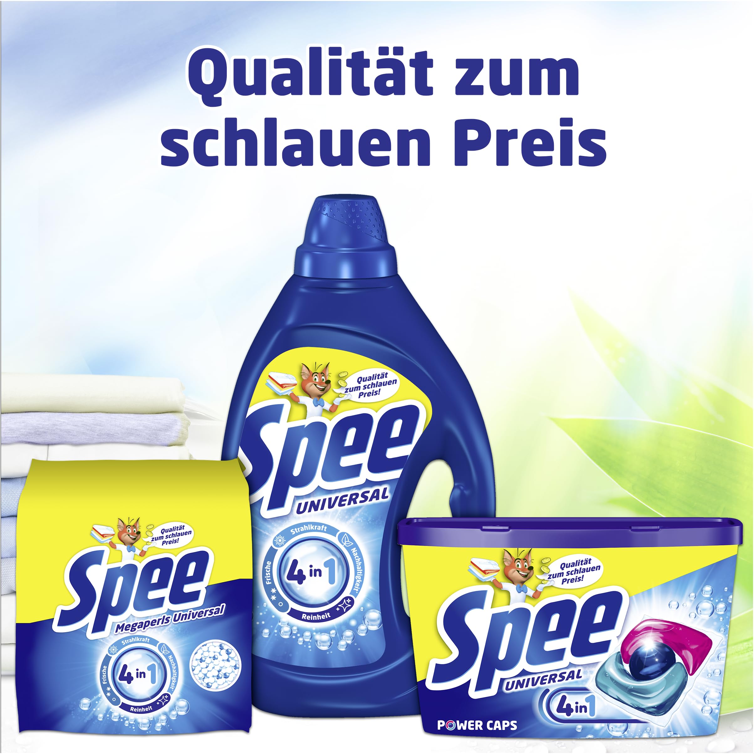 Spee Gel Universal (100 Waschladungen), Flüssigwaschmittel mit 4 in 1 Formel, Waschmittel vereint Reinheit, Strahlkraft, Frische & Nachhaltigkeit, 20° - 95° C 9