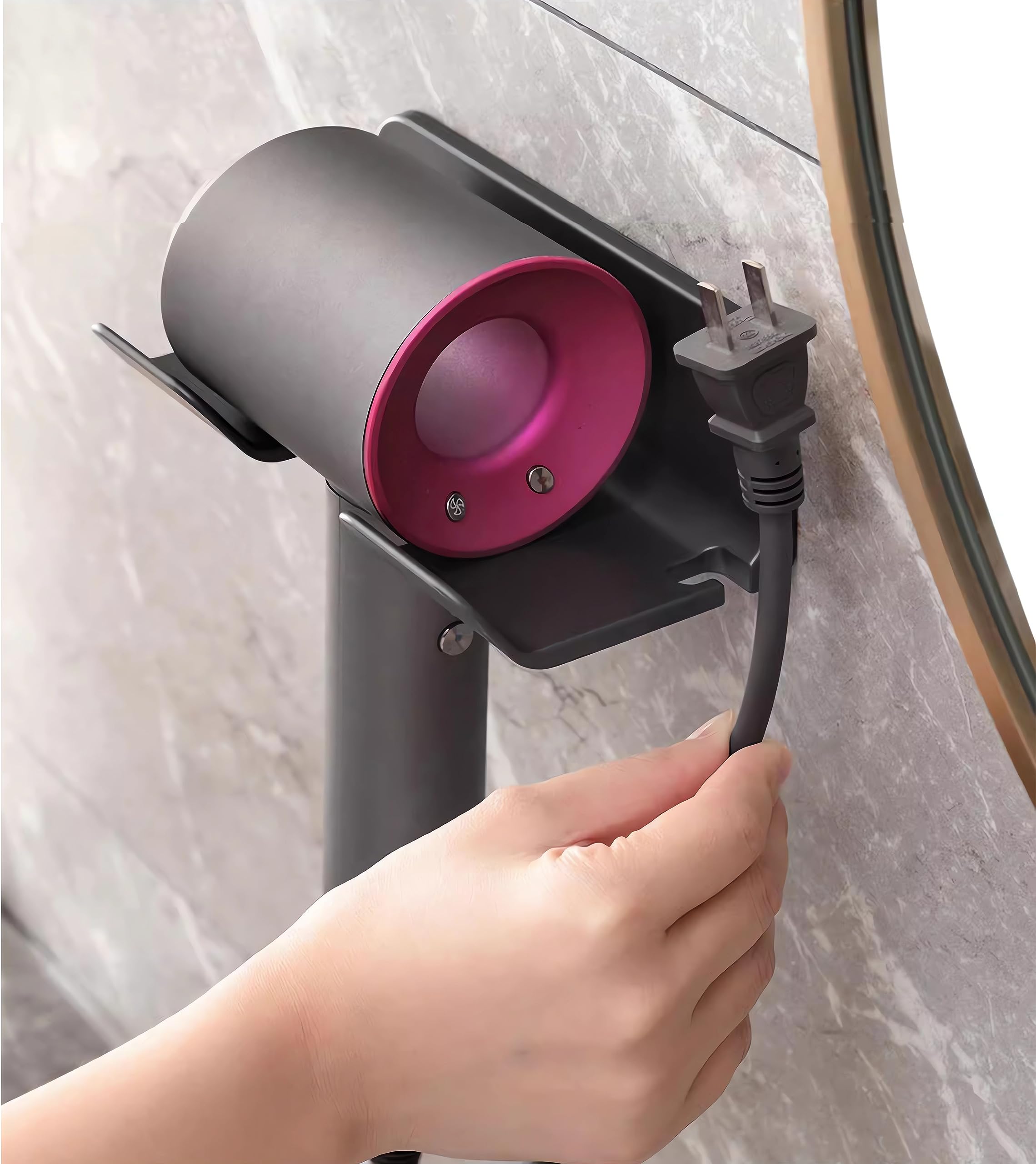 Photo 1 of *MINOR DAMAGE - USED*
SUPTEC Universal Hair Dryer Holder, Blow Dryer Hanger Wall Mount for Hair Dryer Hook with Plug&Cord Organizer Self Adhesive for Cabinet Bathroom(1 Pack Black)