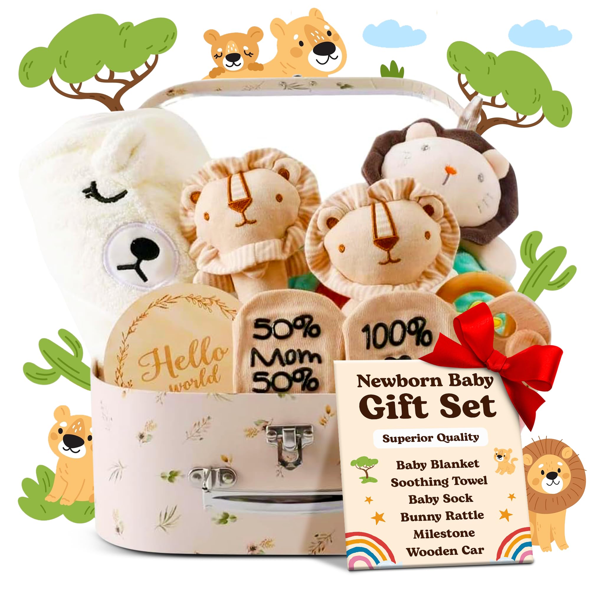 KINDEREN Baby Shower Gifts - Baby Gift Set for Boys & Unisex with 8 Newborn Essentials | Baby Boy Gifts in New Baby Hamper for Baby Shower, Gender Reveal, Christening Gifts in Cute Keepsake Box