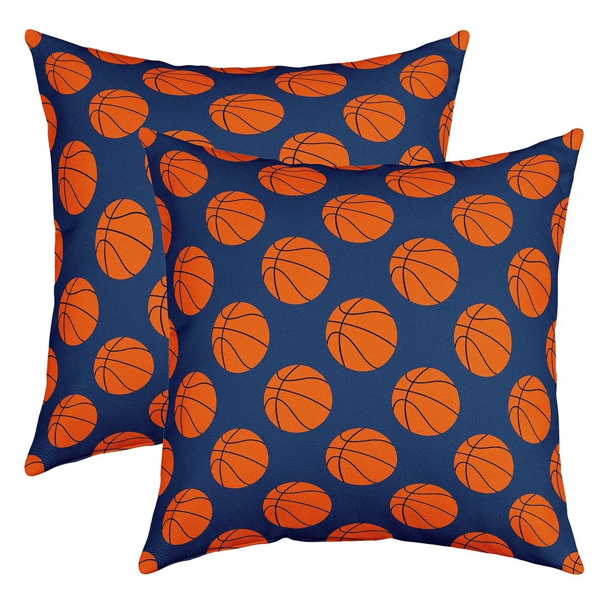 Set of 2 Basketball Throw Pillow Covers Gaming Sports Cushion Case for Home Living Room Decor Reversible Ball Games Orange Blue Gift for Basketball Lover Decorative Throw Cushion Case 18x18 Inch — image 1