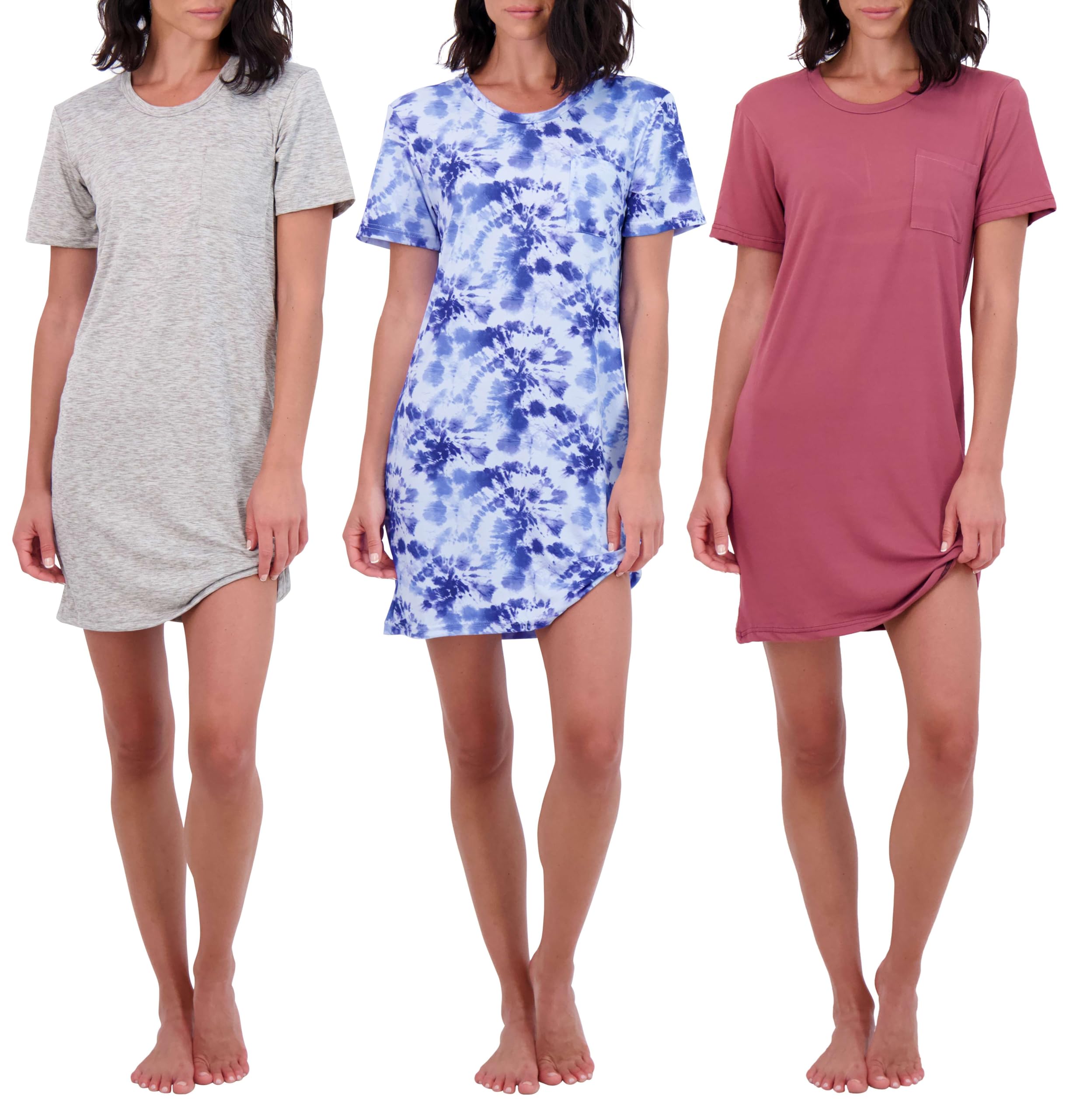 Photo 1 of Real Essentials 3 Pack: Women's Short Sleeve Nightgown Dress – Nightshirt Pajama Sleep Shirt Sleepwear (Plus