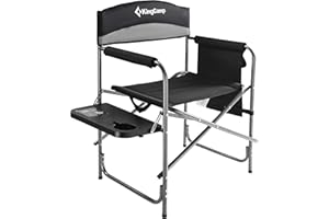 KingCamp Heavy Duty Compact Camping Folding Lightweight Padded Chair with Side Table and Storage Pocket, Seating Capacity 396 Pounds, Black Grey