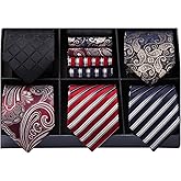 HISDERN Mens Ties Set 5PCS Collection Tie with Pocket Sqaure Formal Business Necktie Present Box Neckties Set for Men