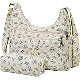 2-Piece Set Women's Small Floral Quilted Crossbody Bag and Tote, Multi-Pocket Shoulder Handbags for Everyday Use, Travel