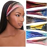 SAWINDA 6 Pack Boho Headbands for Women Tie Dye Short Head Bands for Women's Hair Elastic Twist Knotted Head Wraps Soft Fabric Head Bands Yoga Running Workout Bandanas Headbands Accessories