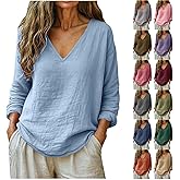 Mvpvko Linen Shirts For Women - 2026 Casual Long Sleeve v Neck Flowy Tunic Tops Dressy Summer Loose Spring Fashion Blouses