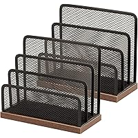 Wooden Desk Mail Organizer, Desktop File Organizer Metal Mesh with 3 Vertical Upright Compartments, Mail Sorter Letter Organi