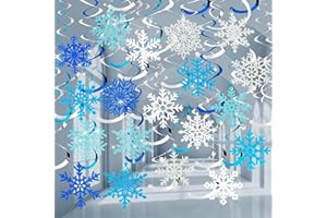 OUMUAMUA Winter Snowflake Hanging Swirl Decorations, 30Pcs Christmas Glitter Snowflakes Hanging Swirls Ornaments Ceiling Streamers for Xmas Winter Wonderland Frozen New Year Wedding Baby Shower Party Supplies