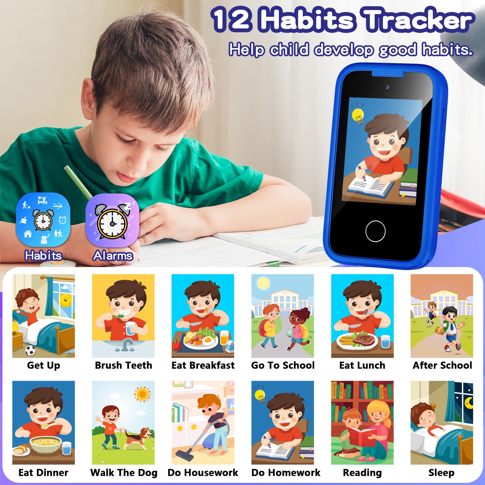 Kids Phone for Boys, Toddler Smart Phone for Girls 3 4 5 6 7 8 Years Old, Birthday Gift for Boys Age 3-8, Pretend Play Toy Phone, Fake Cell Phone with Games, MP3 Music Player(Blue)