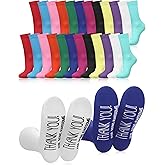 Liitrsh 24 Pairs Thank You Gifts Socks Unisex Colorful Socks Running Socks Novelty Appreciation Gifts Funny Thanks Phrase Novelty Crew Socks for Women Men