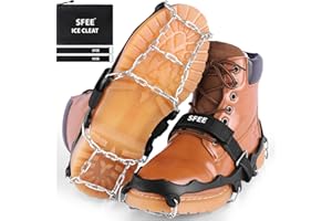 Sfee Crampons Ice Cleats for Shoes and Boots, Stainless Steel Chains Ice Grippers for Shoes and Boots Non Slip Gripper Spikes, Traction Cleats for Snow and Ice, Hiking, Walking, Climbing, Ice Fishing