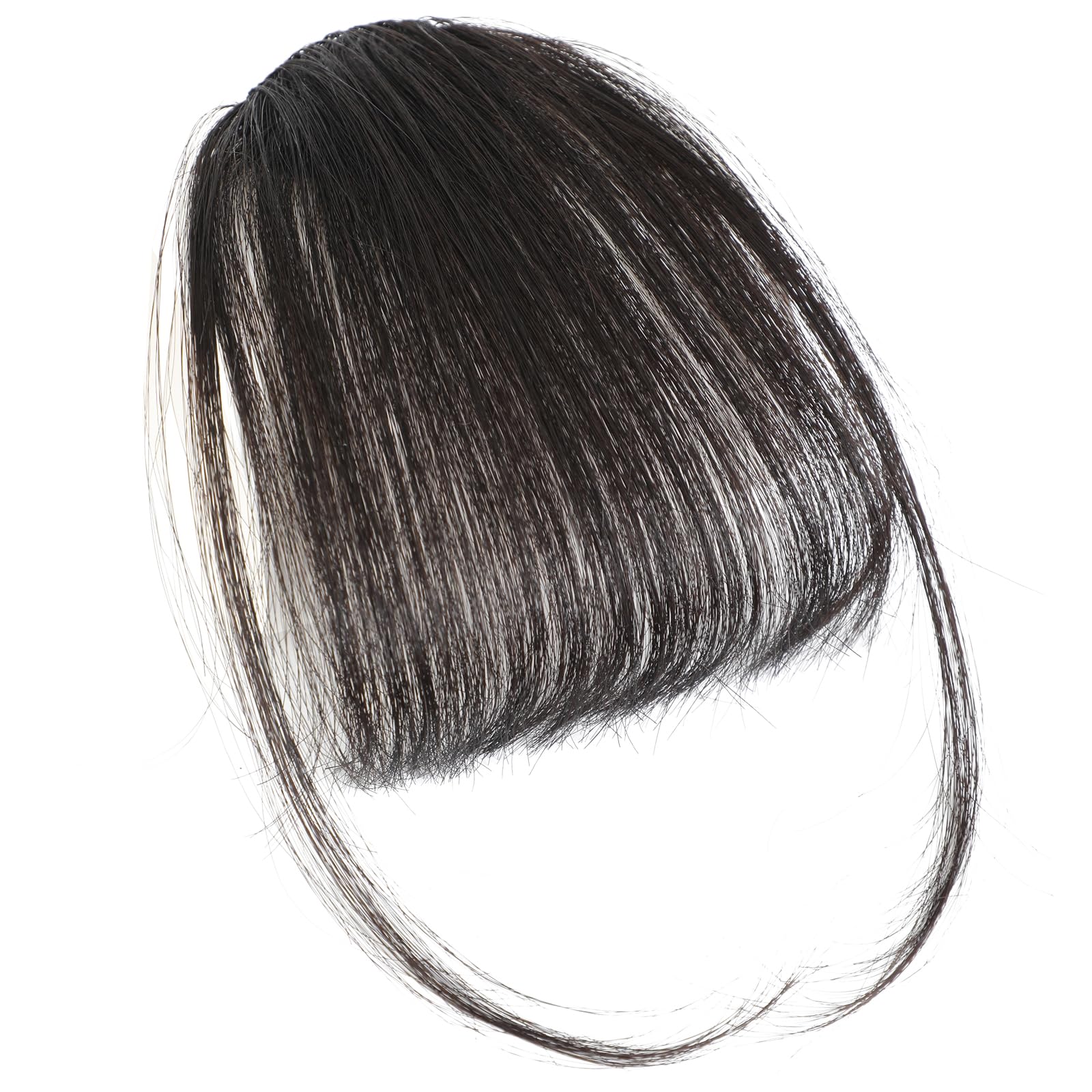 Photo 1 of Clip In Bangs-Real Human Hair Wispy Bangs Clip On Hair Extensions Fake Bangs Hair Clip Air Curved Bangs Fringe with Temples Hairpieces Faux Curtain Bangs for Women (Brown Black, Wispy Bangs)