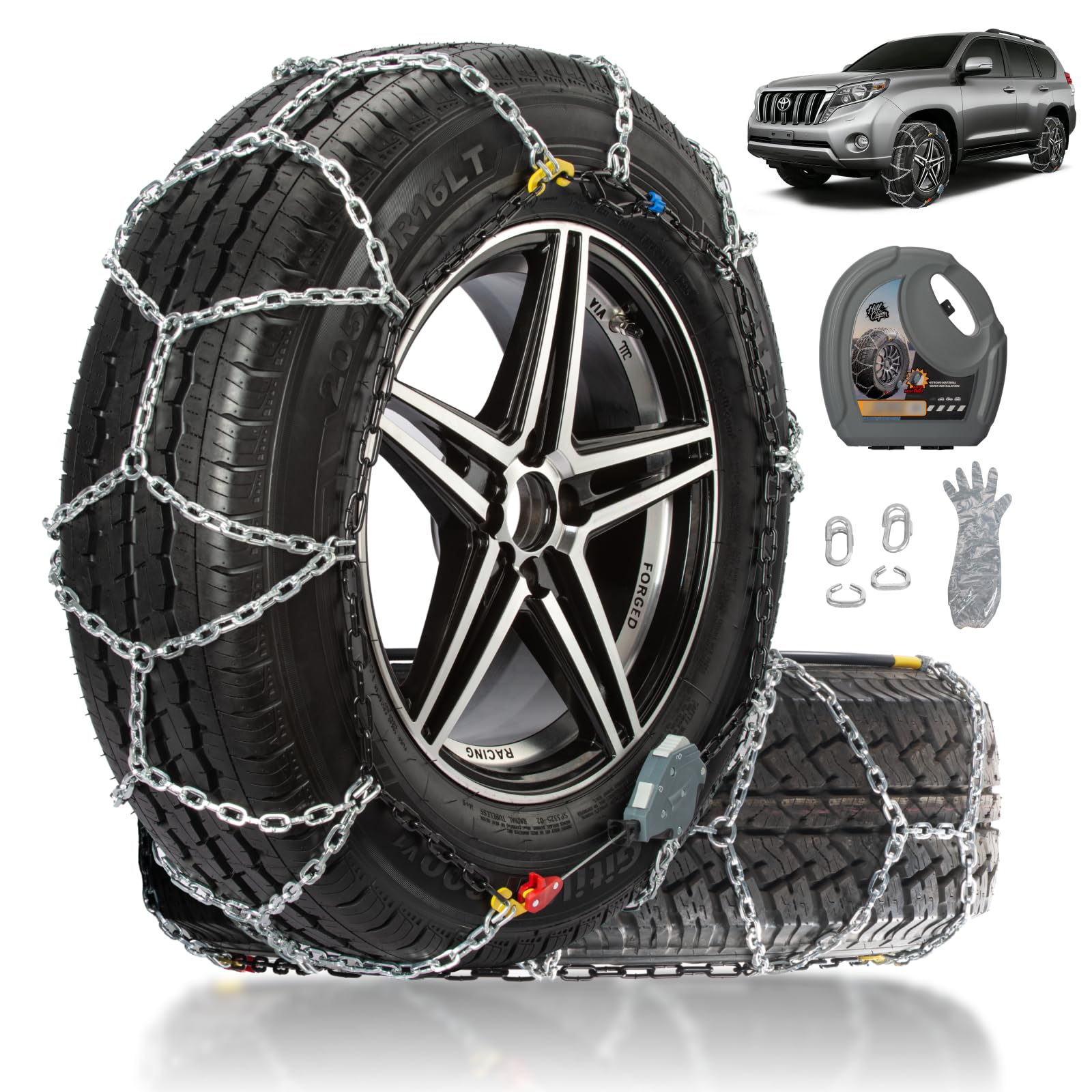 Photo 1 of Auto Fixing Snow Chains for Pickup Trucks & SUVs Off-road, Heavy Duty Quick Fit & Easy Installation Snow Tire Chains, Portable Reusable Emergency Tire Traction Chain, Set of 2 (HPK-2330)